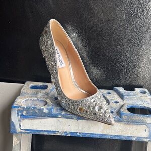 Steve Madden Silver Rhinestone Embellished Heels